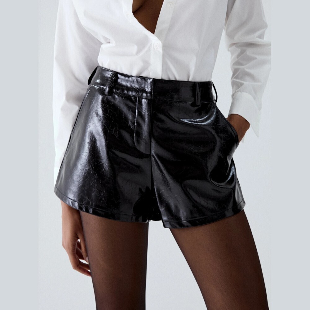 Black Patent Faux Leather High Waist Mini Shorts
